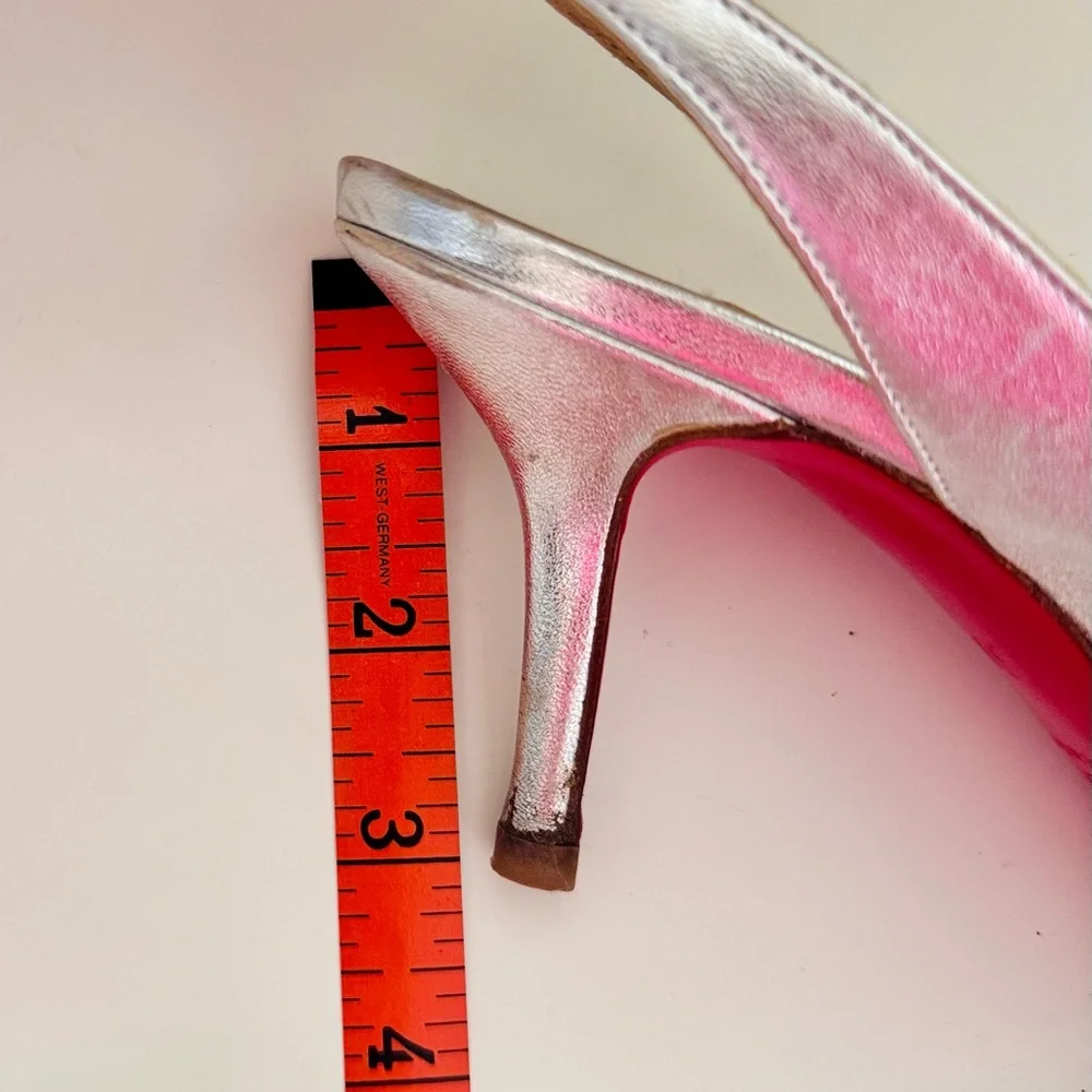 CHRISTIAN LOUBOUTIN 3” Silver Leather Slingback Sandals High Heels Women’s Shoes